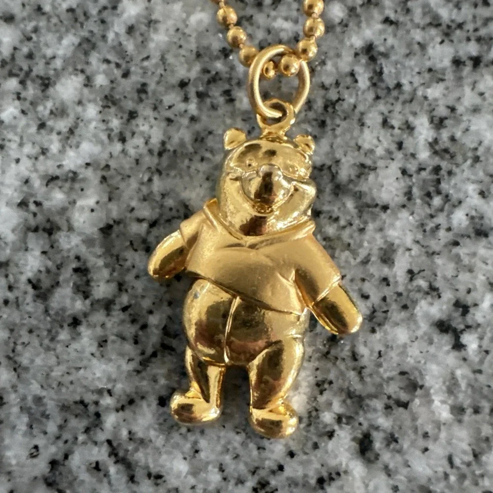 Articulated Winnie the Pooh Gold Tone Ball Chain Necklace Pendant Disney